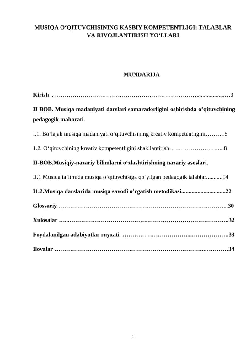 Musiqa o'qituvchisining kasbiy kompetentligi. Talablar va rivojlantirish yo'llari 1