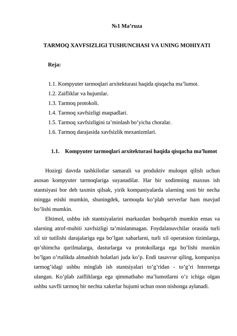 TARMOQ XAVFSIZLIGI TUSHUNCHASI VA UNING MOHIYATI 1