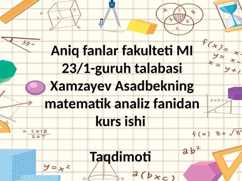 Differensial hisobning asosiy teoremalari va tatbiqlari 1
