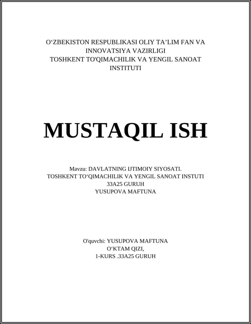 DAVLATNING IJTIMOIY SIYOSATI 1