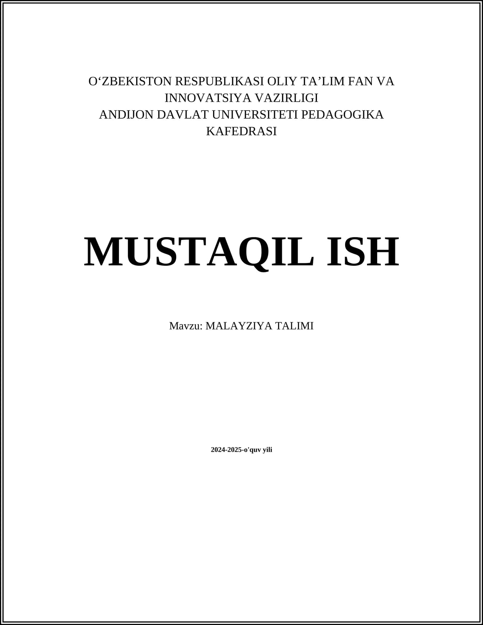 MALAYZIYA TALIMI 1