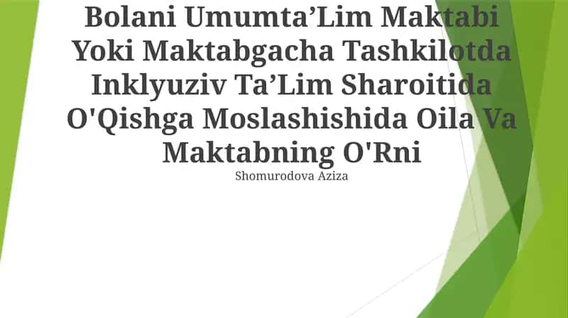 Alohida Yordamga Muhtoj Bolani Umumta’Lim Maktabi Yoki Maktabgacha Tashkilotda Inklyuziv Ta’Lim Sharoitida O'Qishga Moslashishida Oila Va Maktabning O'Rni 1