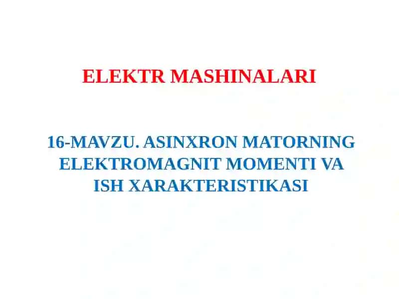 ELEKTR MASHINALARI