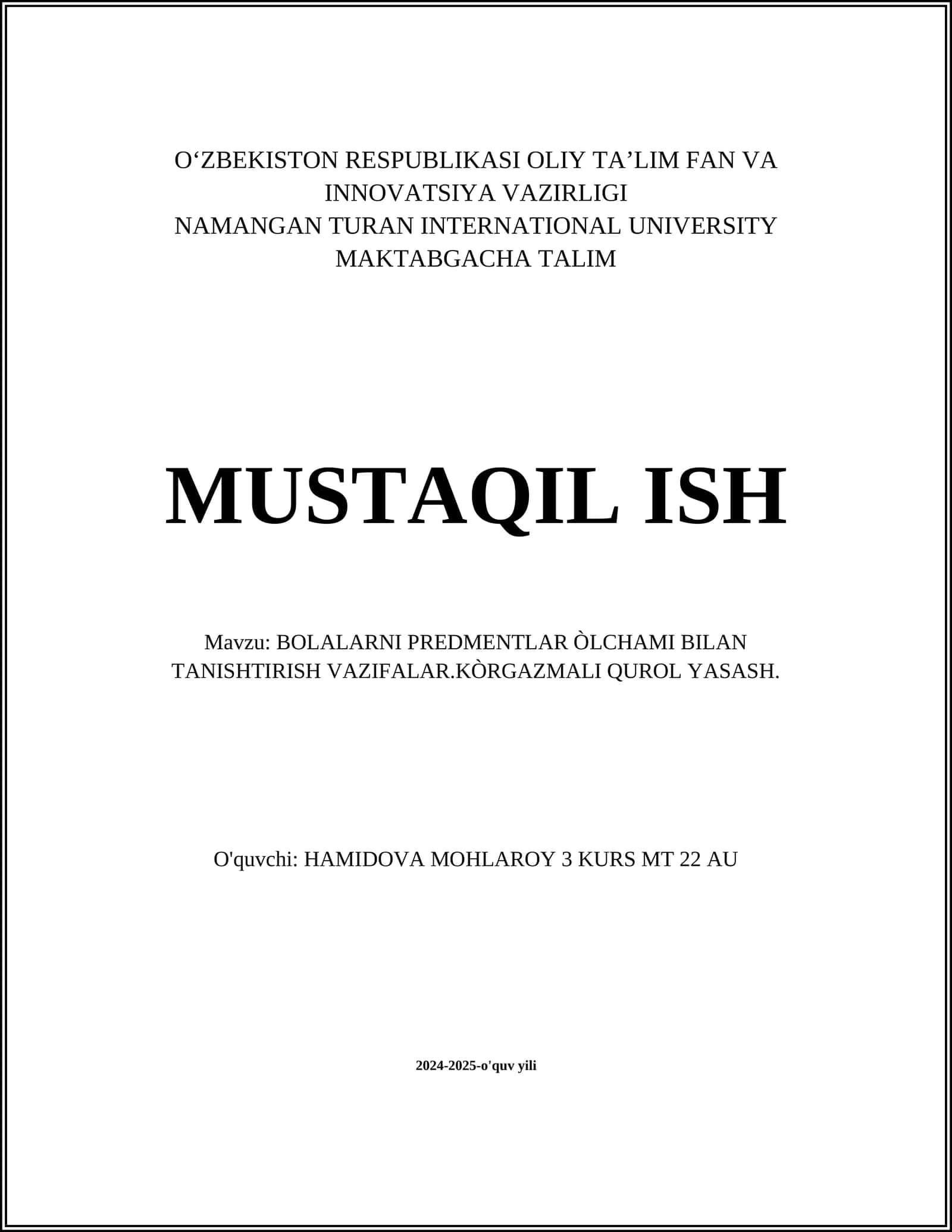 Geometrik shakllarni o'rgatish uchun qurollar yasash 1