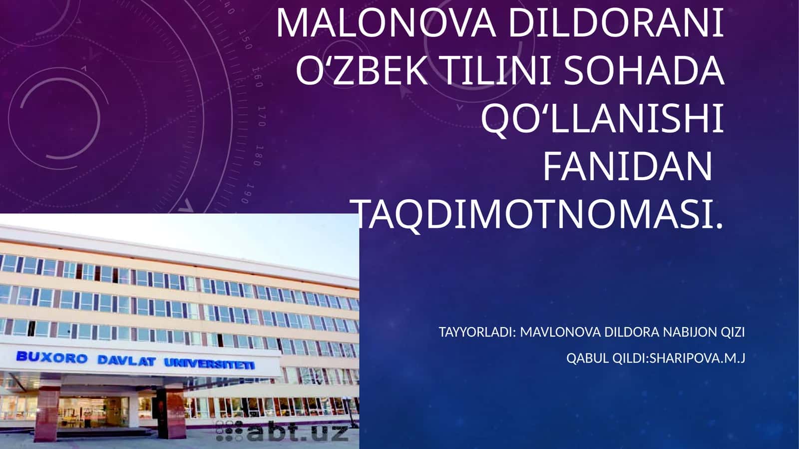 oʻzbek tilini sohada qoʻllanishifanidan taqdimotnomasi 1