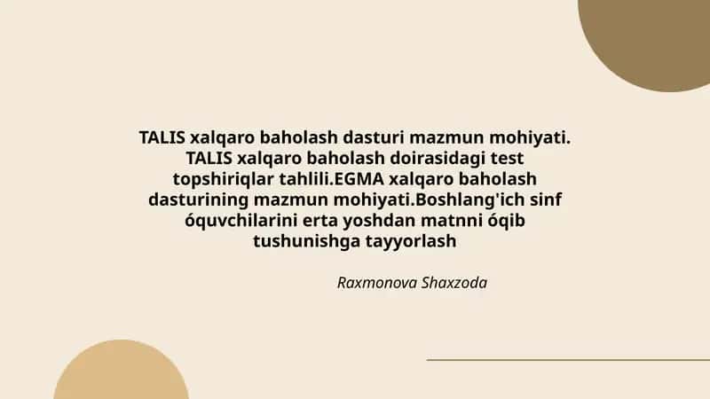 TALIS xalqaro baholash dasturi 1