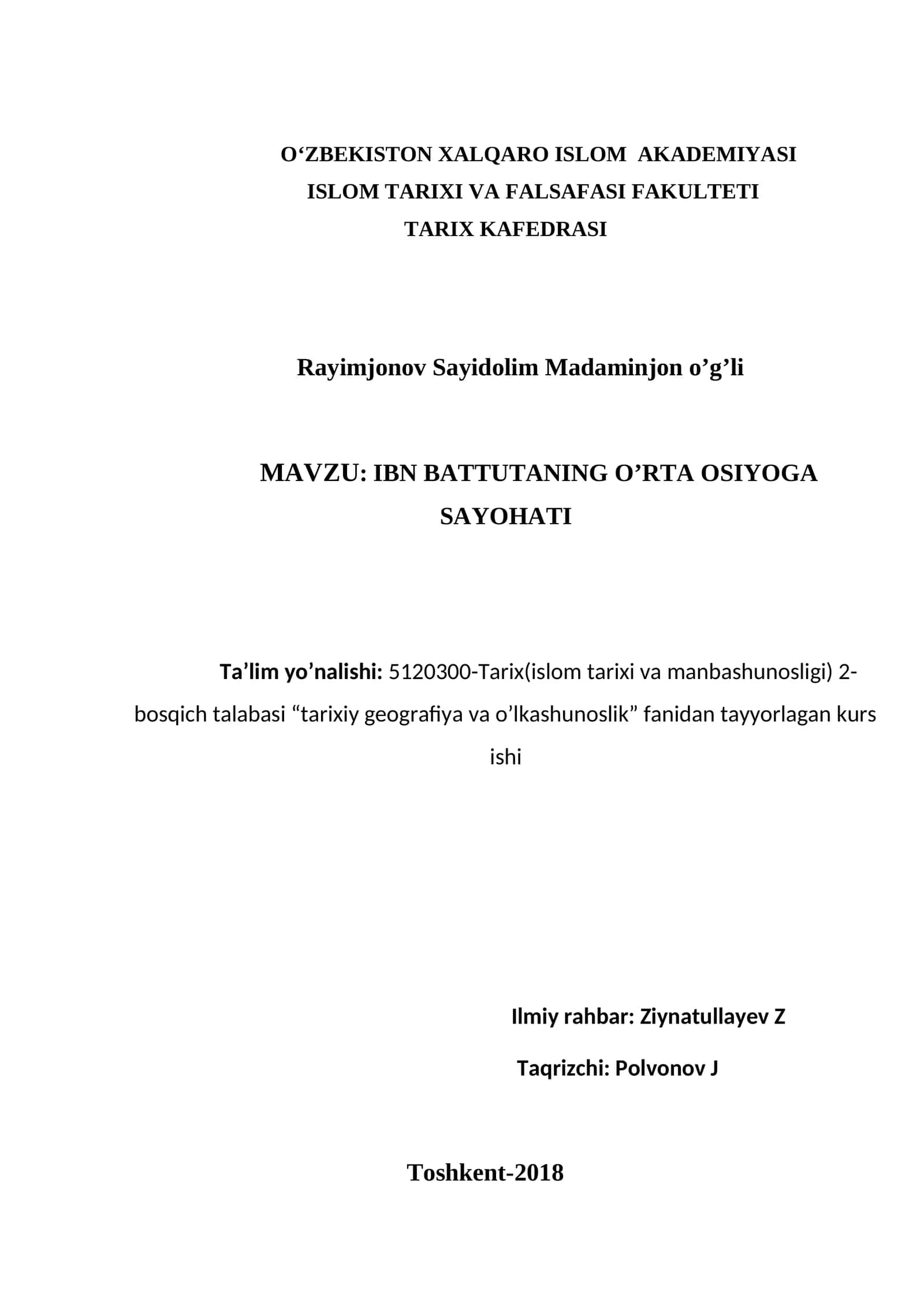 IBN BATTUTANING O’RTA OSIYOGA SAYOHATI 1