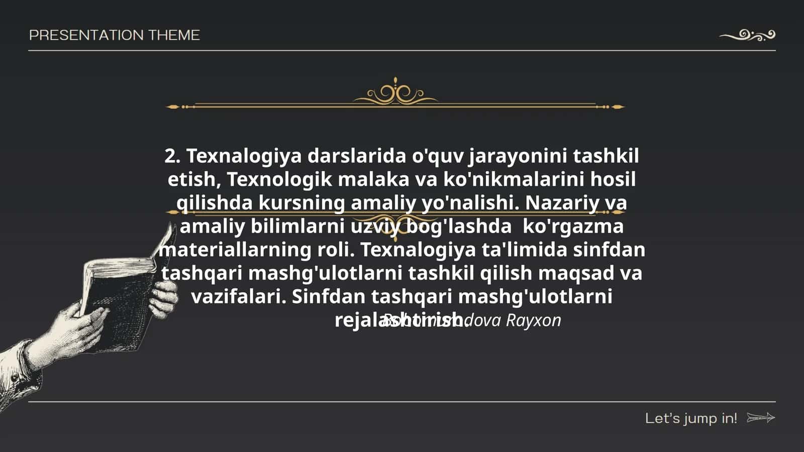 Texnalogiya darslarida o'quv jarayonini tashkil etish 1