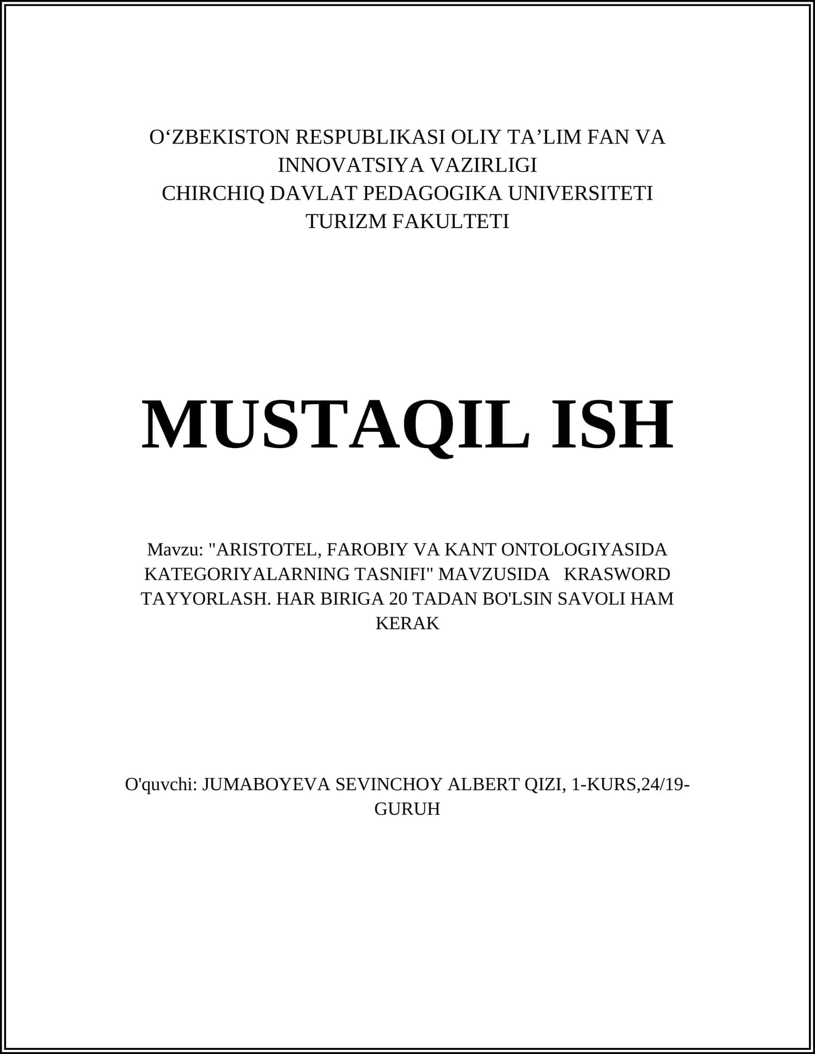 Aristotelning kategoriya tasnifi 1