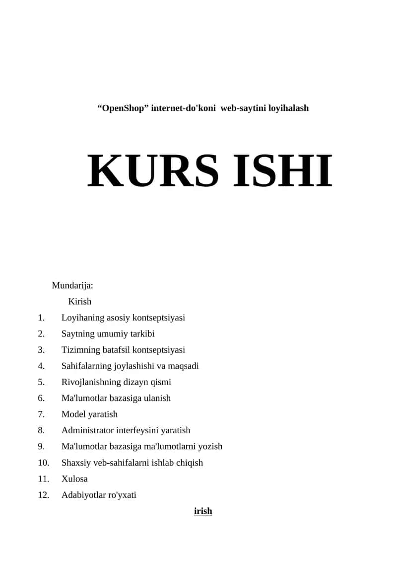 "OpenShop" internet-do'koni web-saytini loyihalash 1