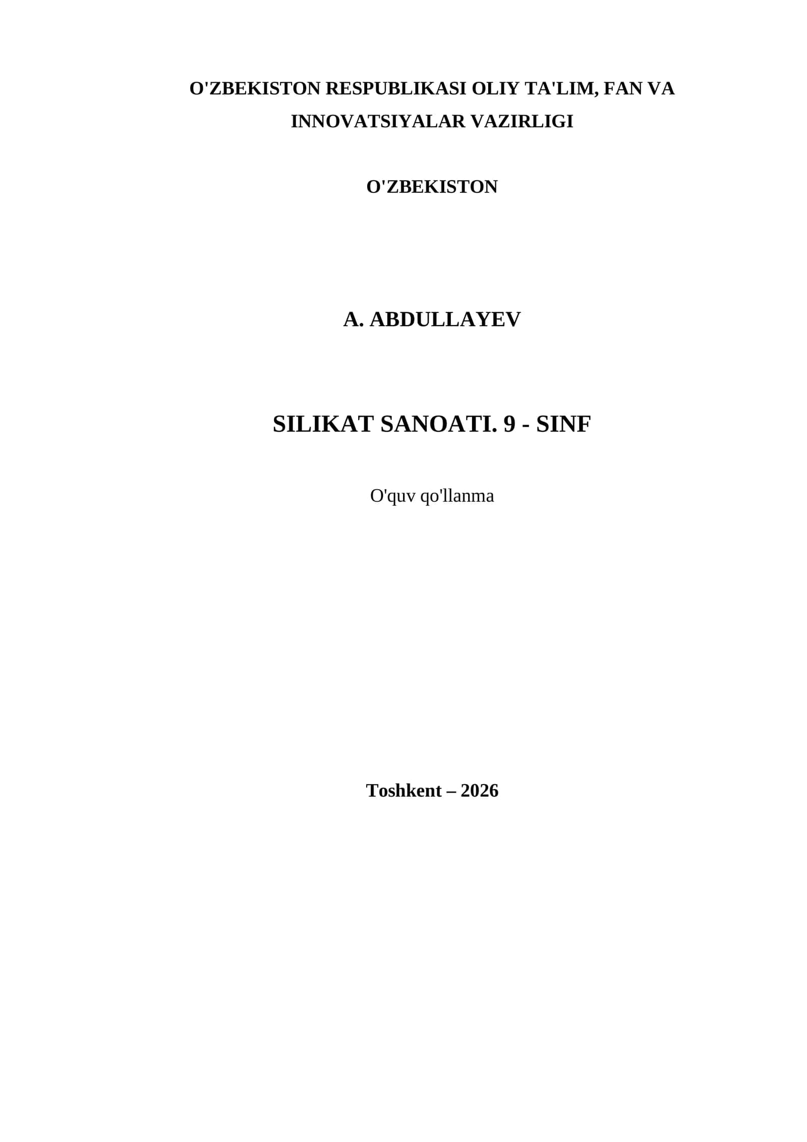 SILIKAT SANOATI. 9 - SINF 1