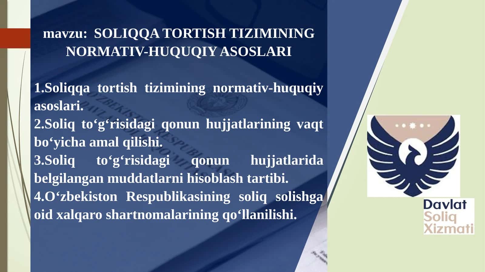 SOLIQQA TORTISH TIZIMINING NORMATIV-HUQUQIY ASOSLARI 1