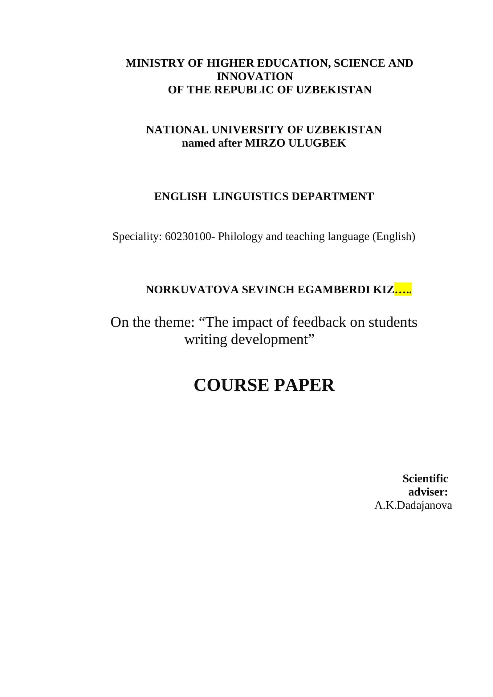 The Impact of Feedback on Developing Students' Writing Skills 1