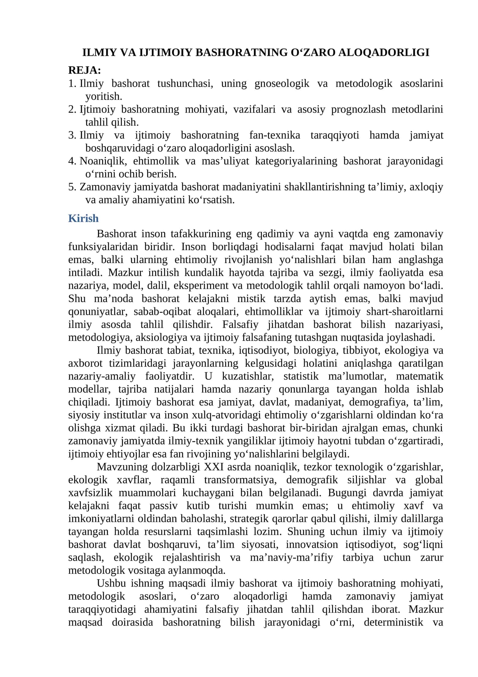 ILMIY VA IJTIMOIY BASHORATNING O‘ZARO ALOQADORLIGI 1