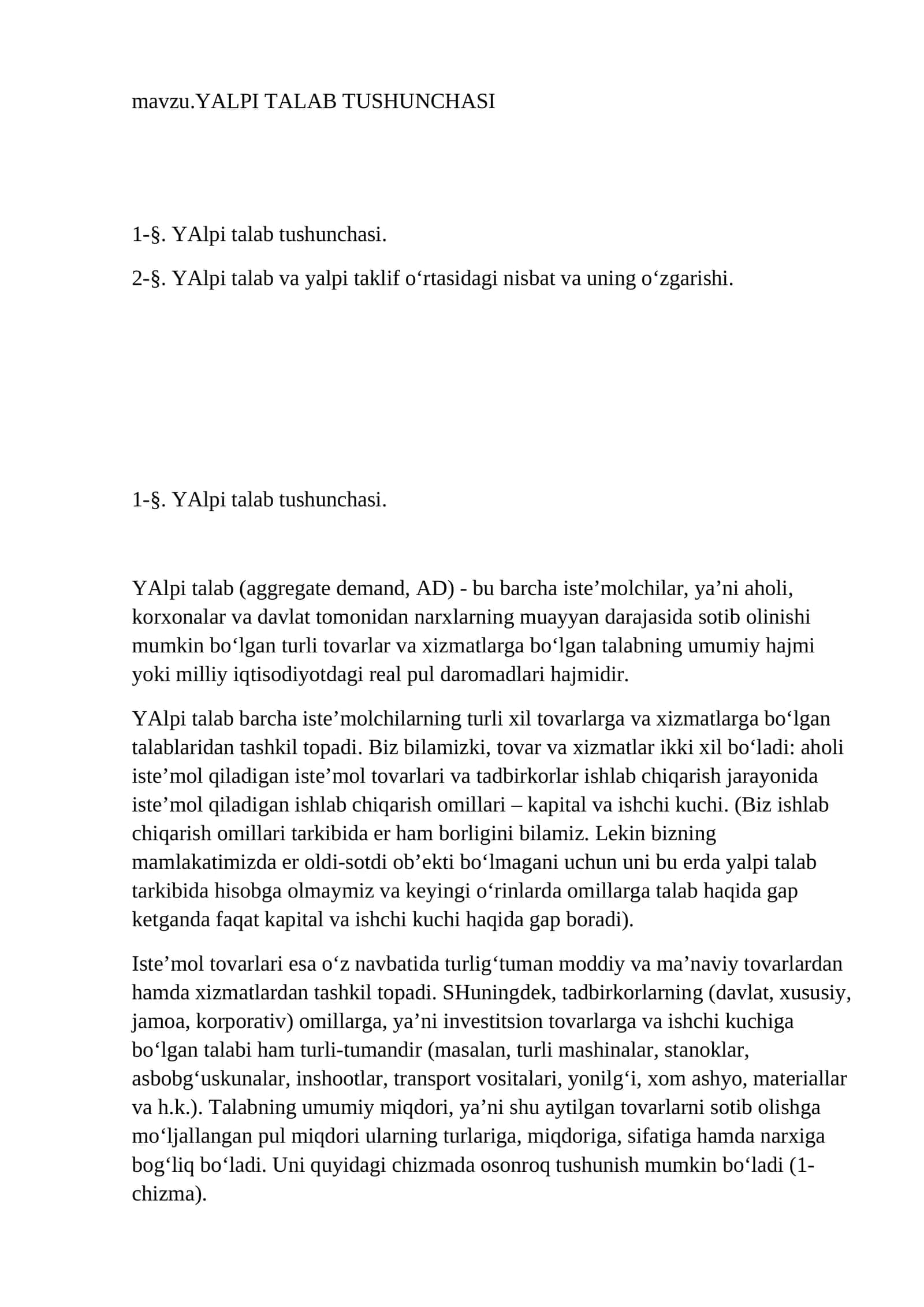 YALPI TALAB TUSHUNCHASI 1