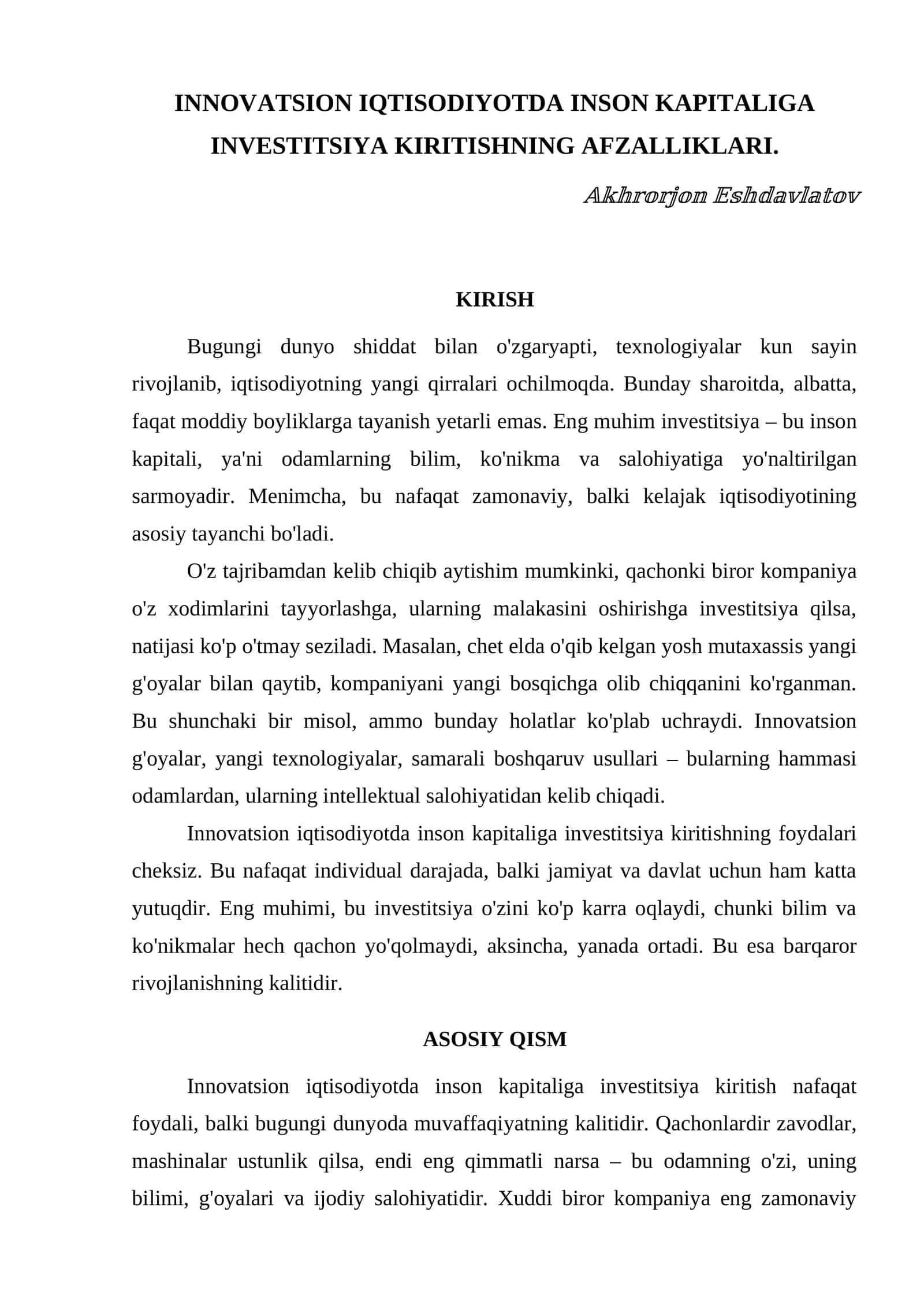 INNOVATSION IQTISODIYOTDA INSON KAPITALIGA INVESTITSIYA KIRITISHNING AFZALLIKLARI 1