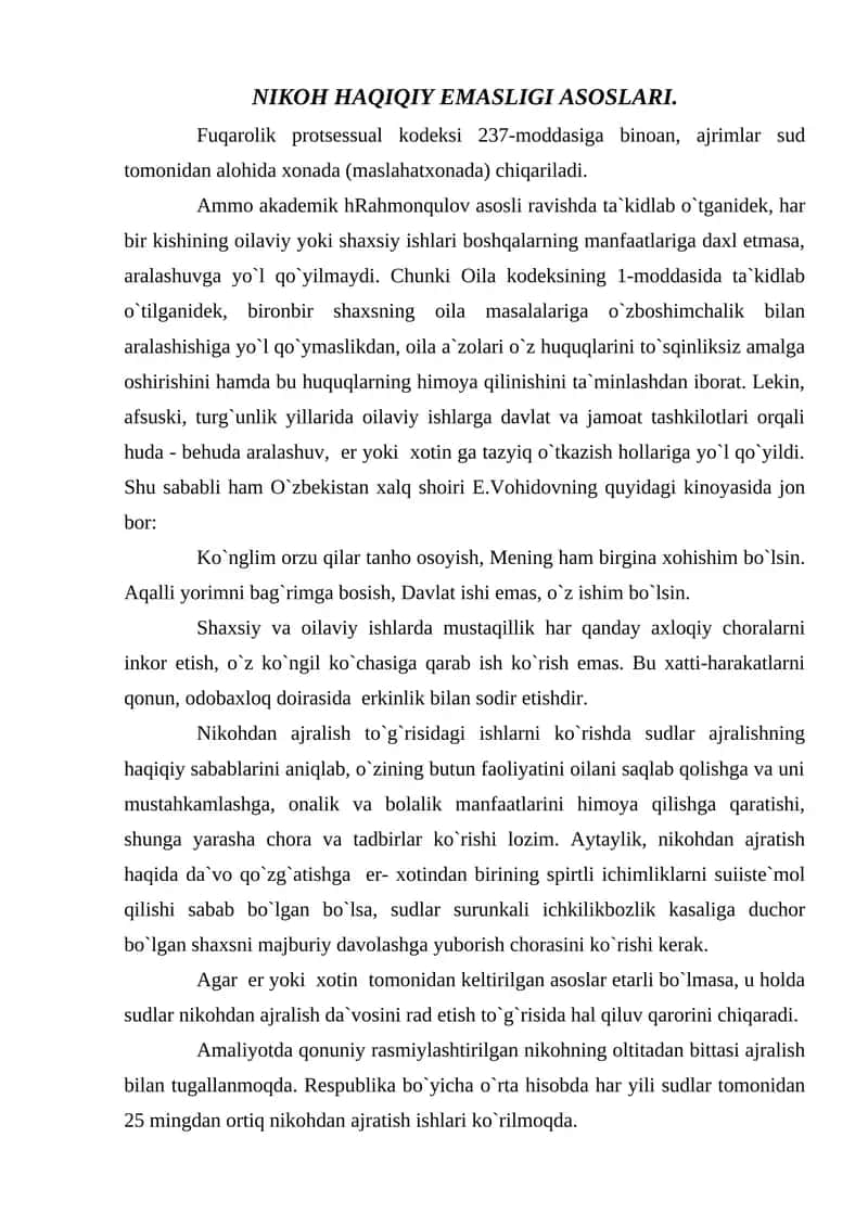 NIKOH HAQIQIY EMASLIGI ASOSLARI 1