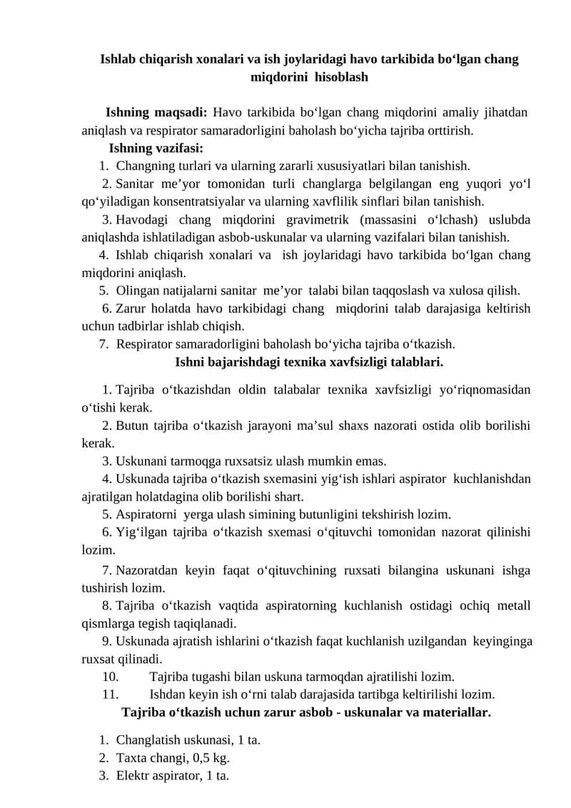 Havo Tarkibidagi Chang Miqdorini Hisoblash 1