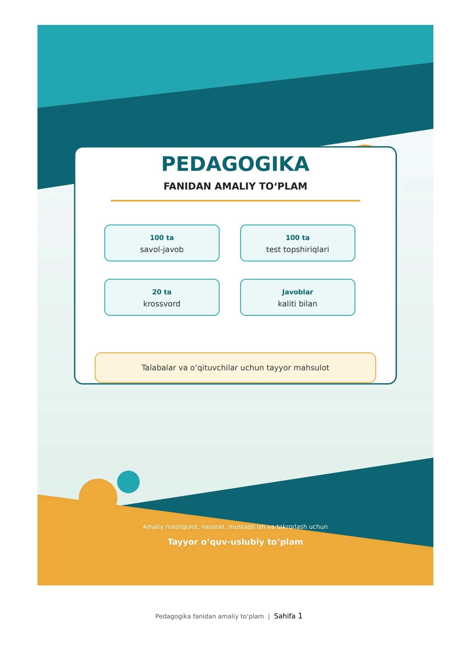 Pedagogika fanidan 100 ta savol-javob 1