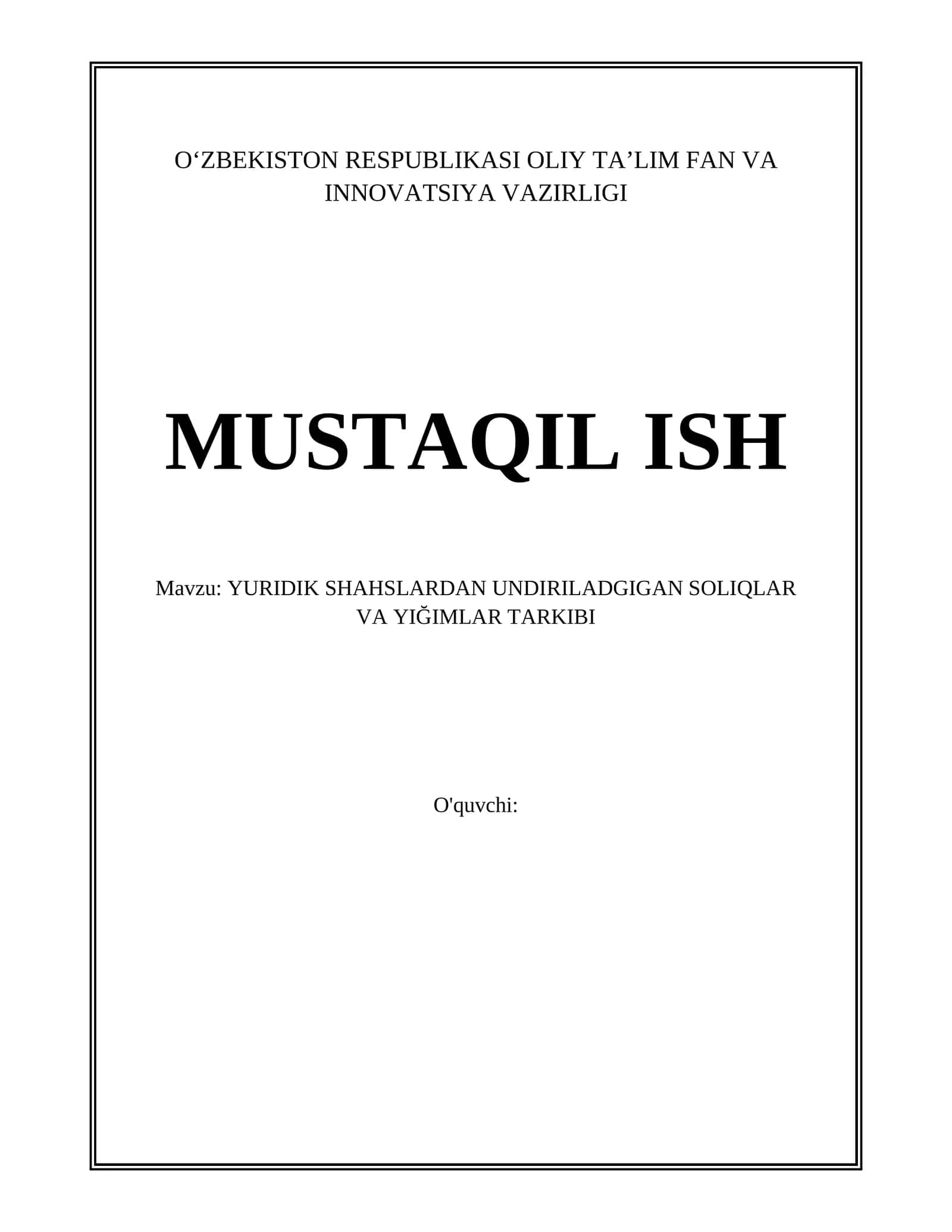 YURIDIK SHAHSLARDAN UNDIRILADGIGAN SOLIQLAR VA YIĞIMLAR TARKIBI 1