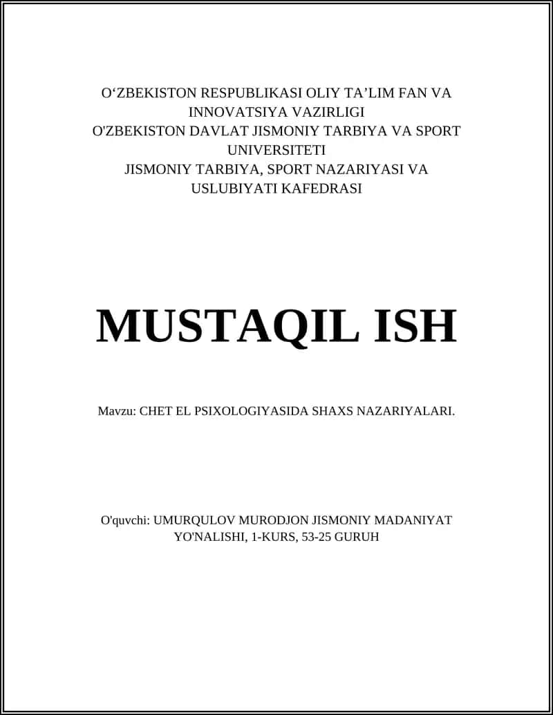CHET EL PSIXOLOGIYASIDA SHAXS NAZARIYALARI 1