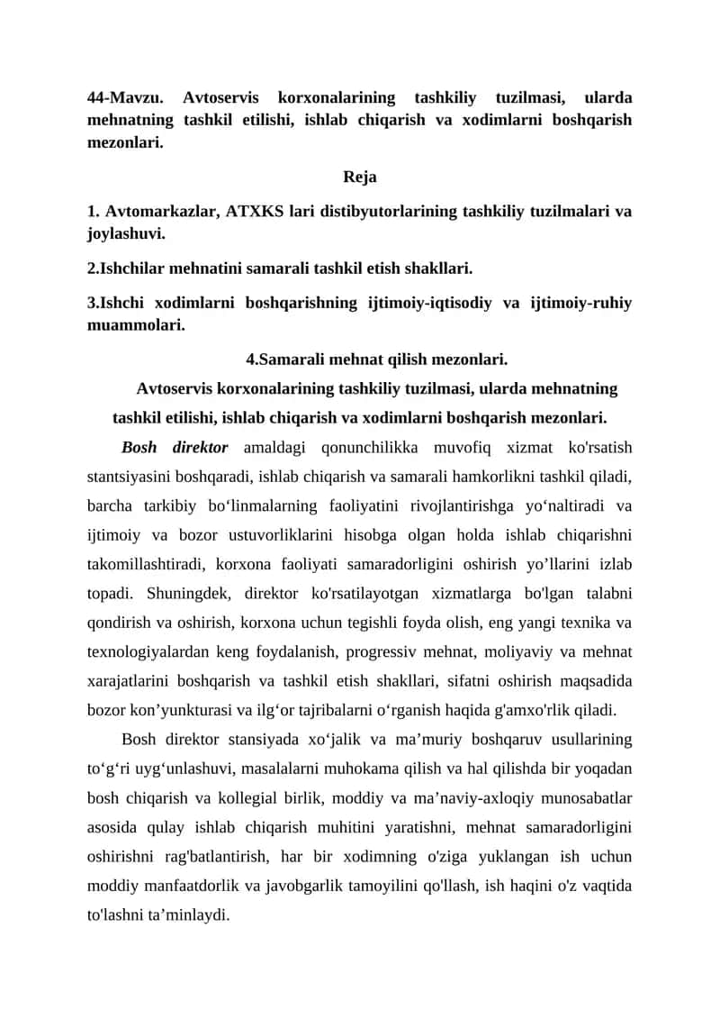 Avtoservis korxonalarining tashkiliy tuzilmasi va boshqarilishi 1