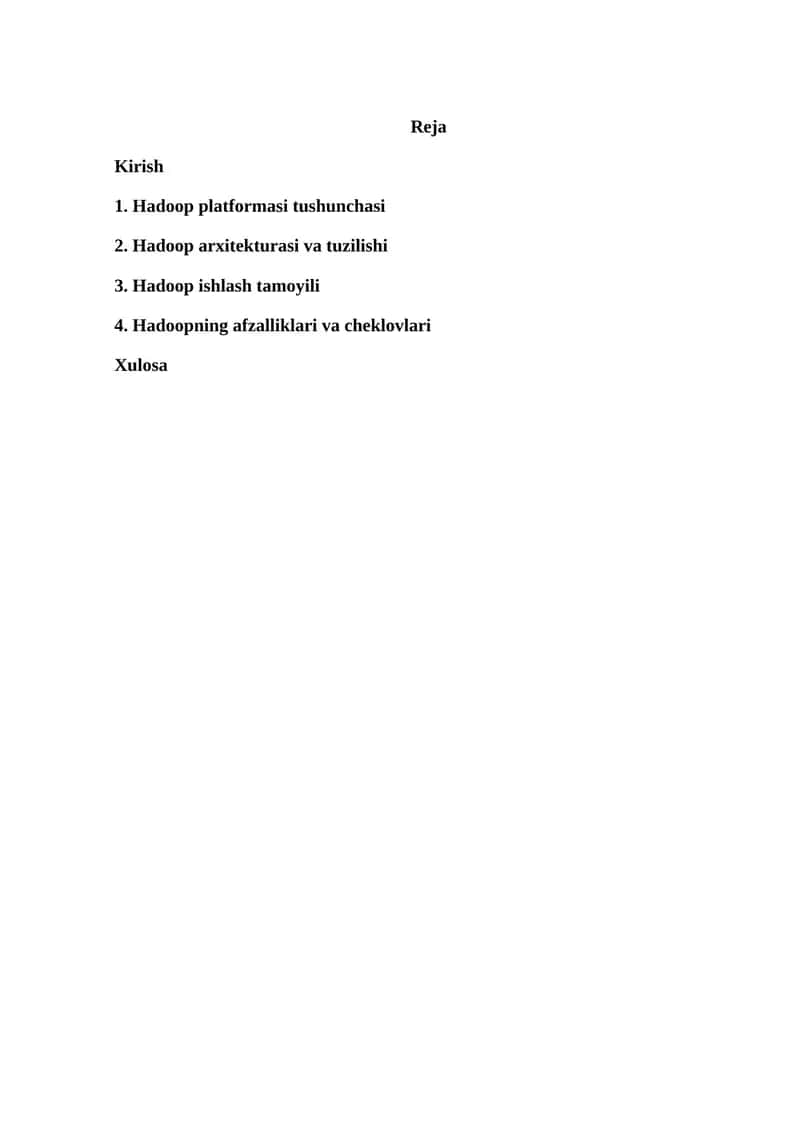 Hadoop platformasi tushunchasi 1