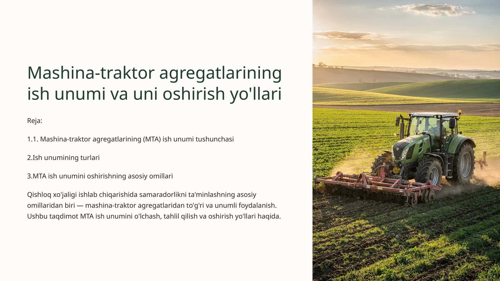 Mashina-traktor agregatlarining ish unumi va uni oshirish yo'llari 1