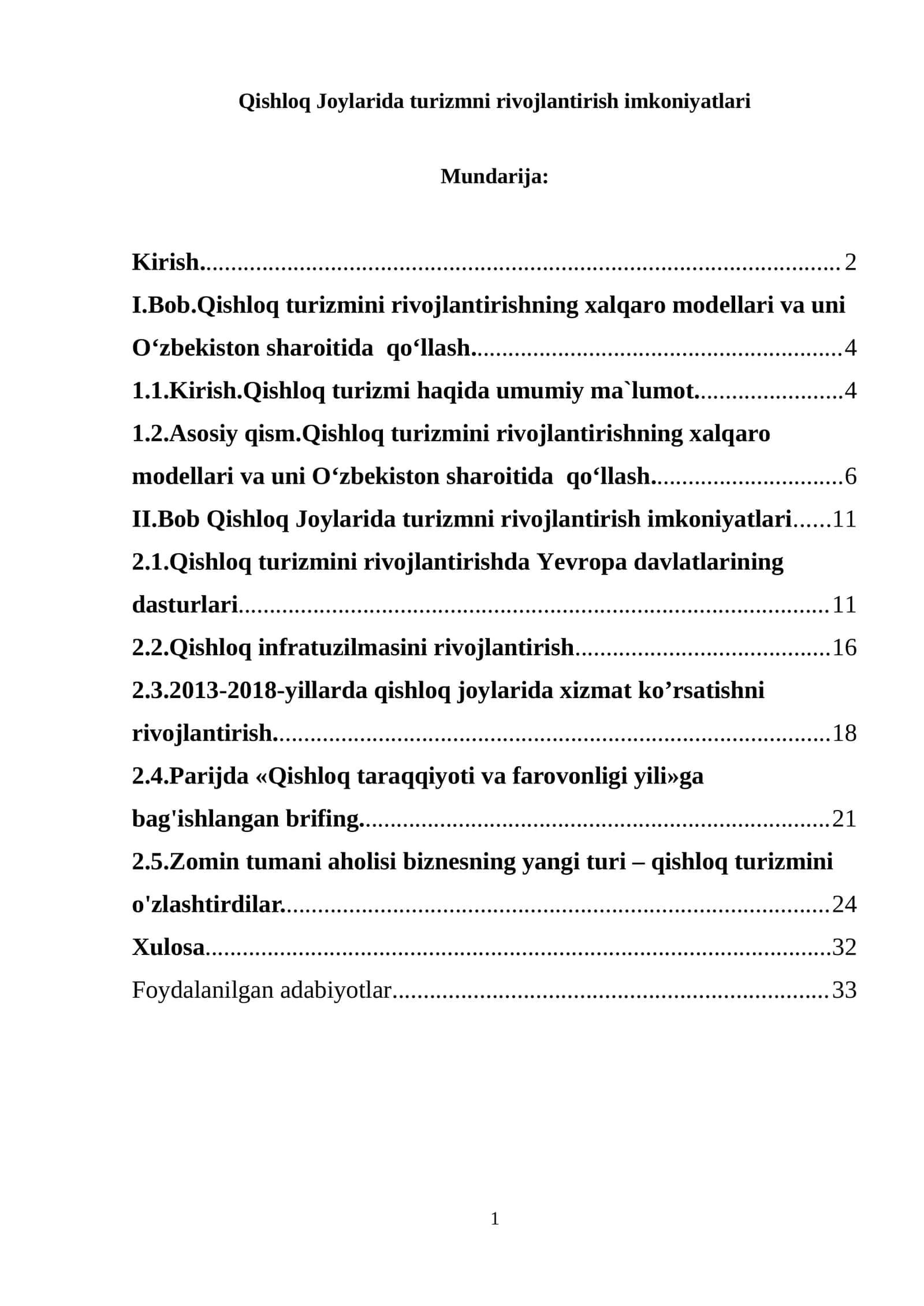 Qishloq Joylarida turizmni rivojlantirish imkoniyatlari 1