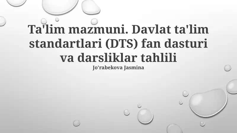 Davlat ta'lim standartlari (DTS) fan dasturi va darsliklar tahlili 1