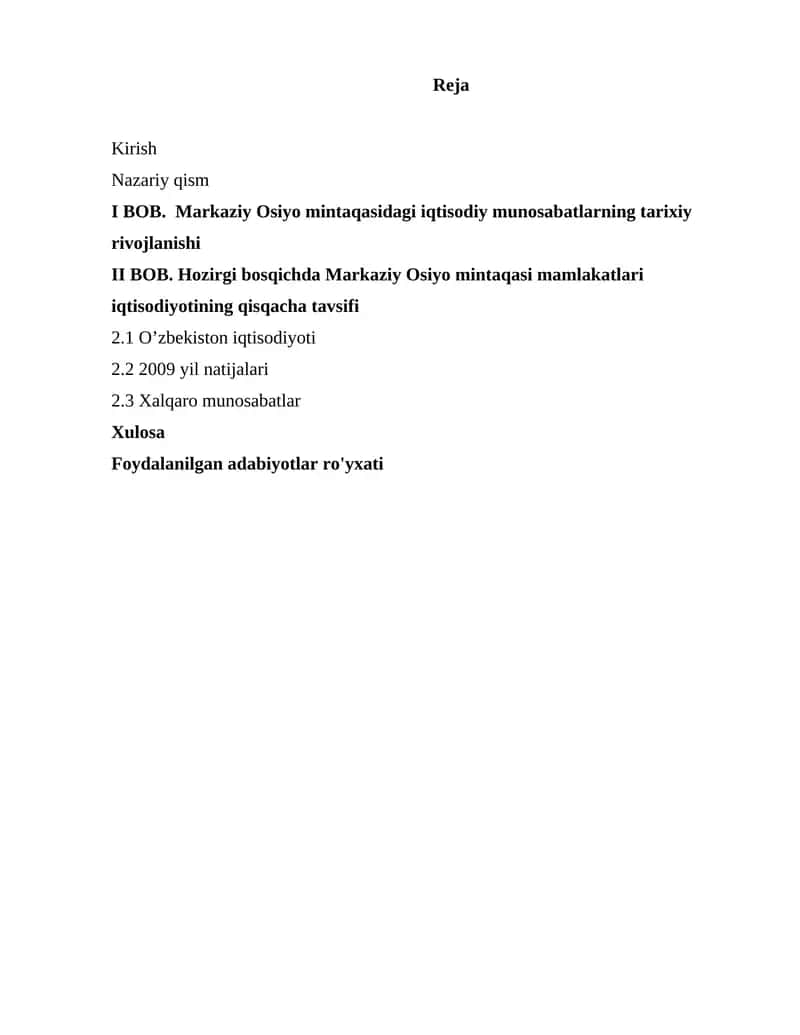 BOB. Markaziy Osiyo mintaqasidagi iqtisodiy munosabatlarning tarixiy rivojlanishi 1