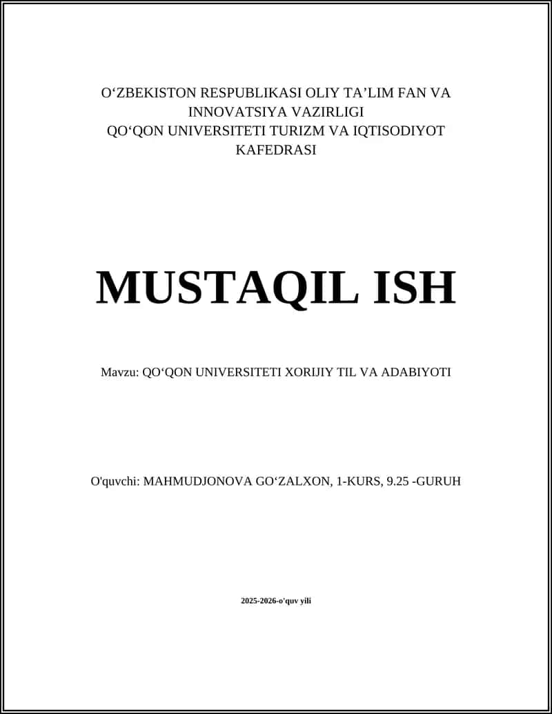 QOʻQON UNIVERSITETI Xorijiy Til va Adabiyoti 1