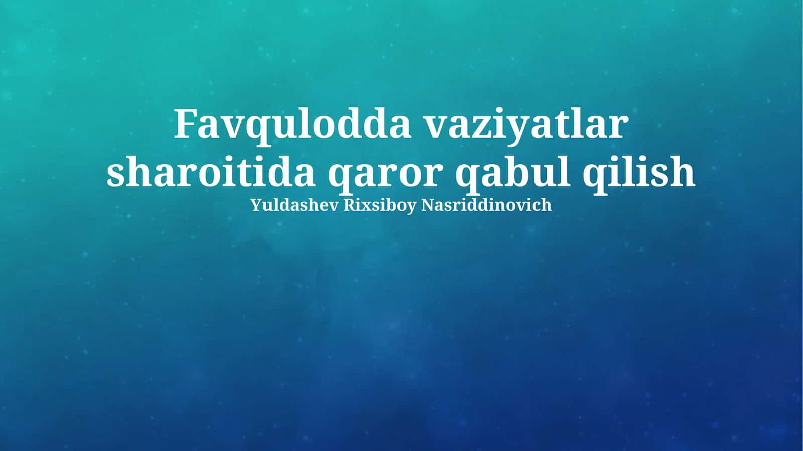 Favqulodda Vaziyatlarni Bartaraf Etish Boʻyicha Amalga Oshiriladigan Tadbirlar 1