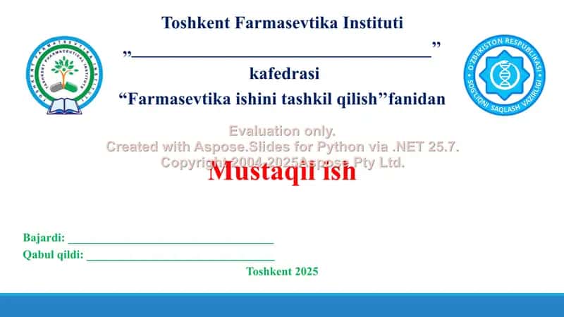 2. “Dori vositalari va farmasevtika faoliyati to‘g‘risida”gi Qonun, unga kiritilgan o’zgartirishlar va qo’shimchalar haqida. Taqdimot 12 bet. 1