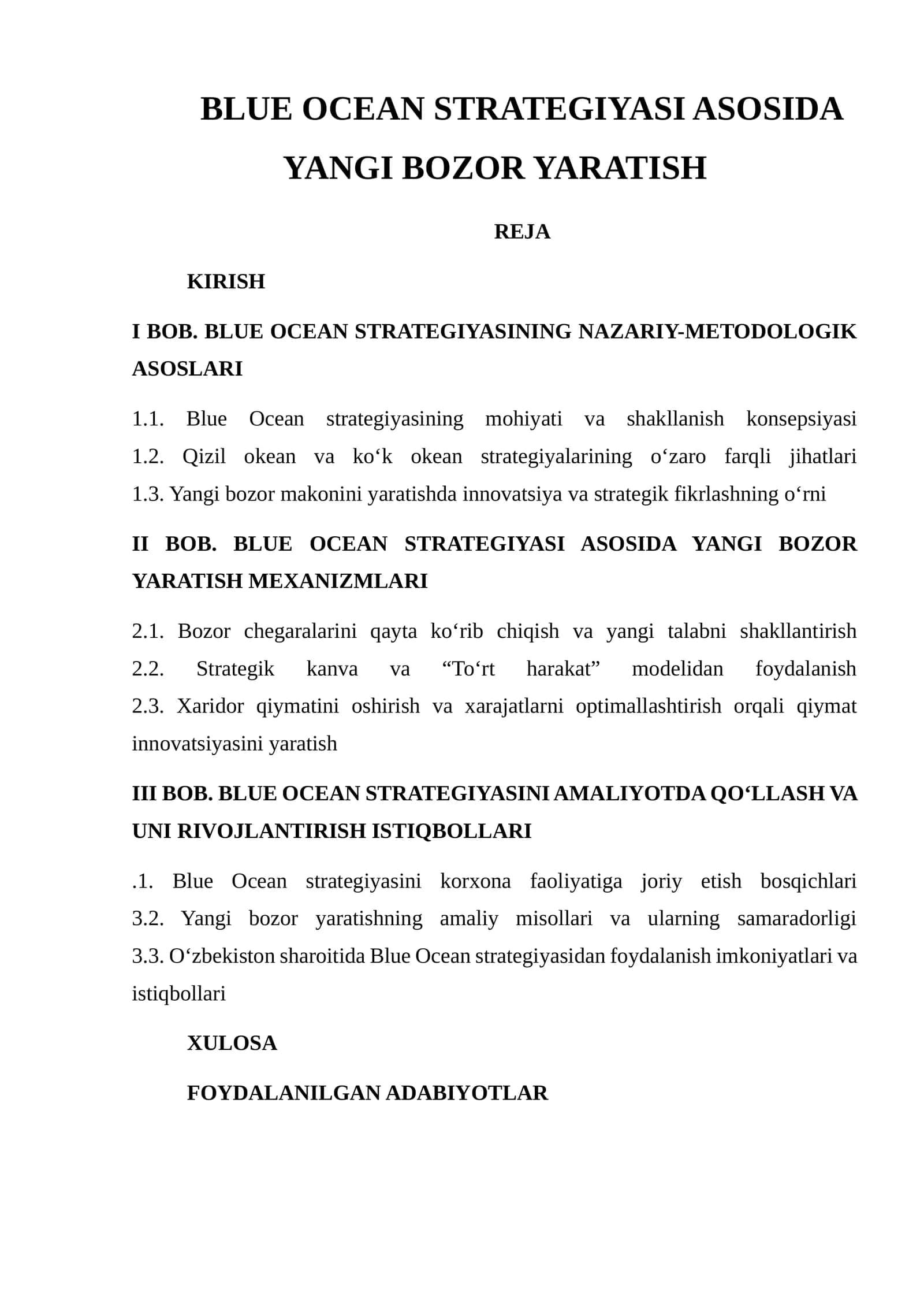 BLUE OCEAN STRATEGIYASI ASOSIDA YANGI BOZOR YARATISH 1
