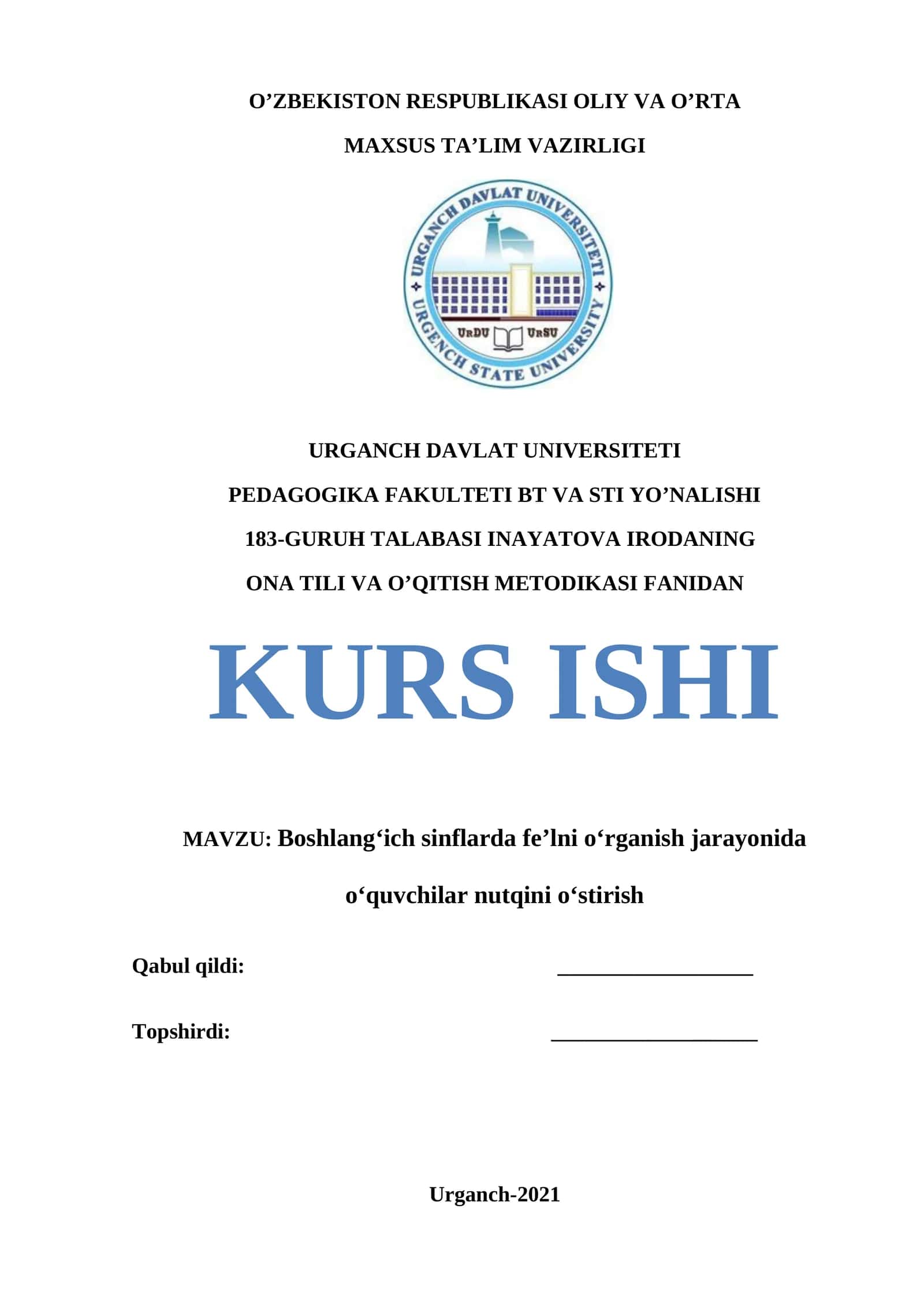 ONA TILI VA O’QITISH METODIKASI 1