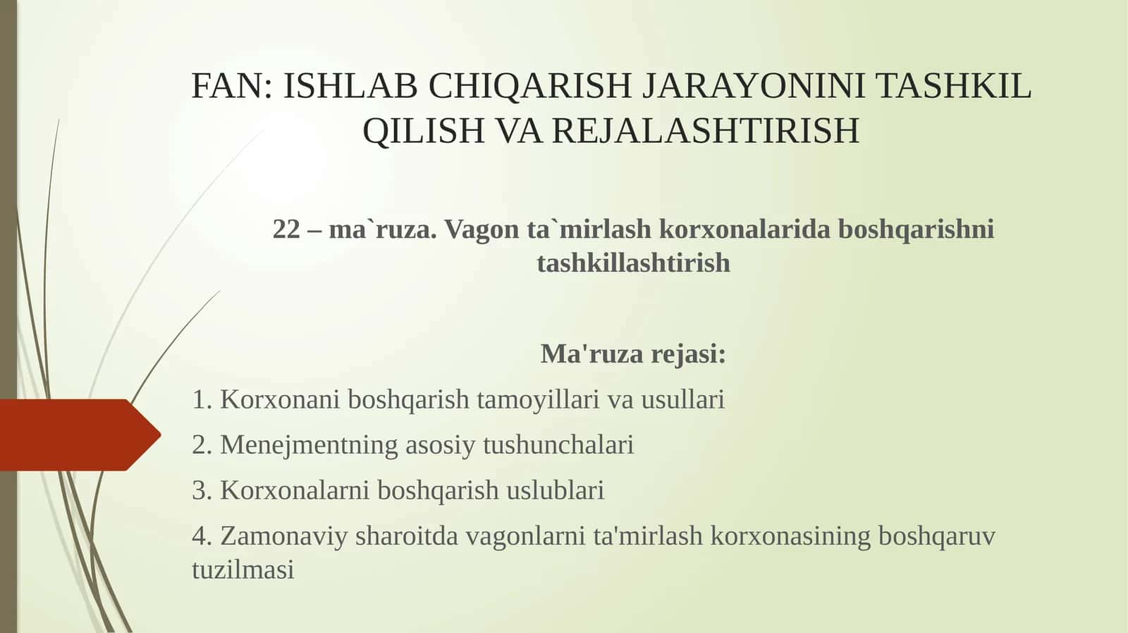 Vagon ta'mirlash korxonalarida boshqarishni tashkillashtirish 1