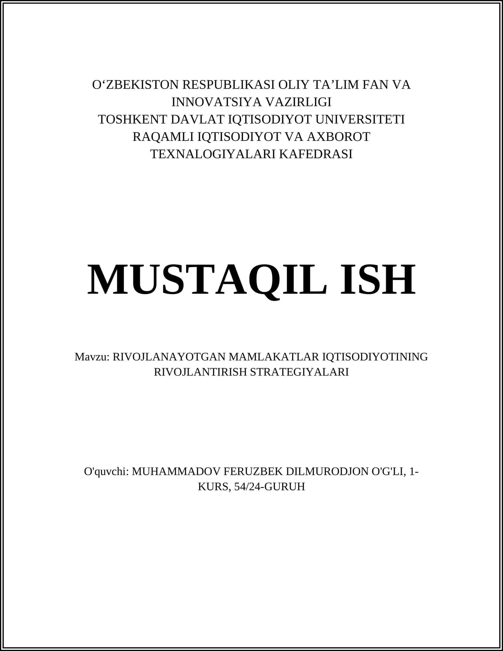 RIVOJLANAYOTGAN MAMLAKATLAR IQTISODIYOTINING RIVOJLANTIRISH STRATEGIYALARI 1