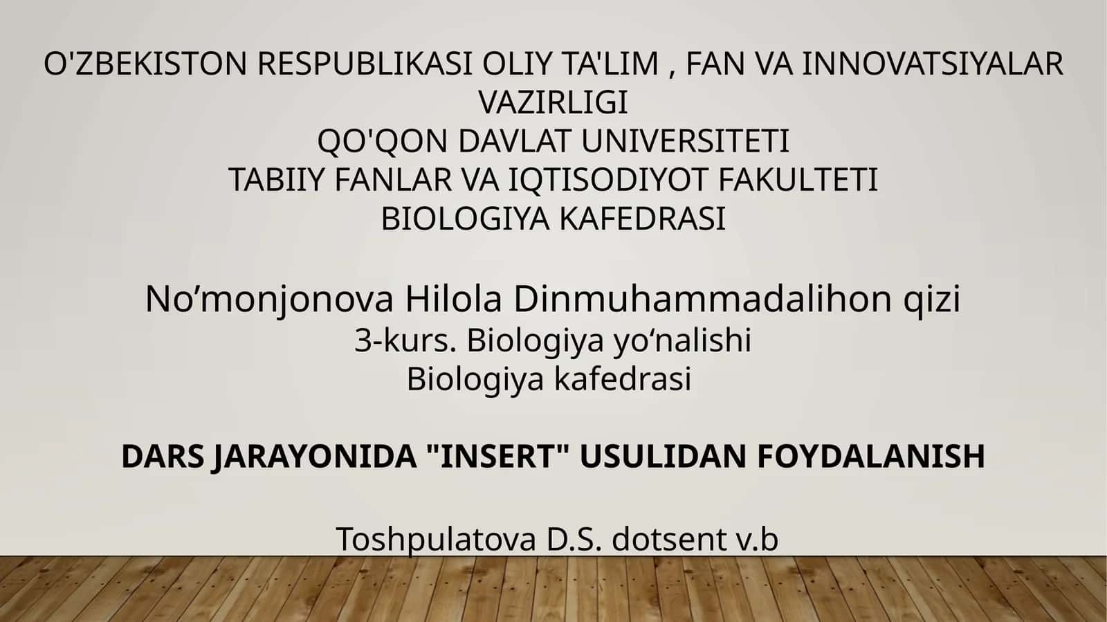 Biologiya fanlaridan Insert usulidan foydalanish 1