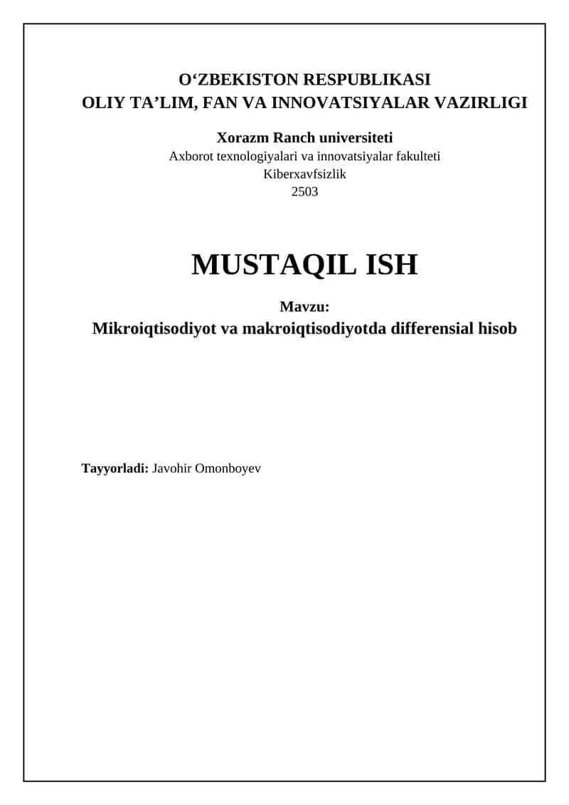 Mikroiqtisodiyotda differensial hisob 1