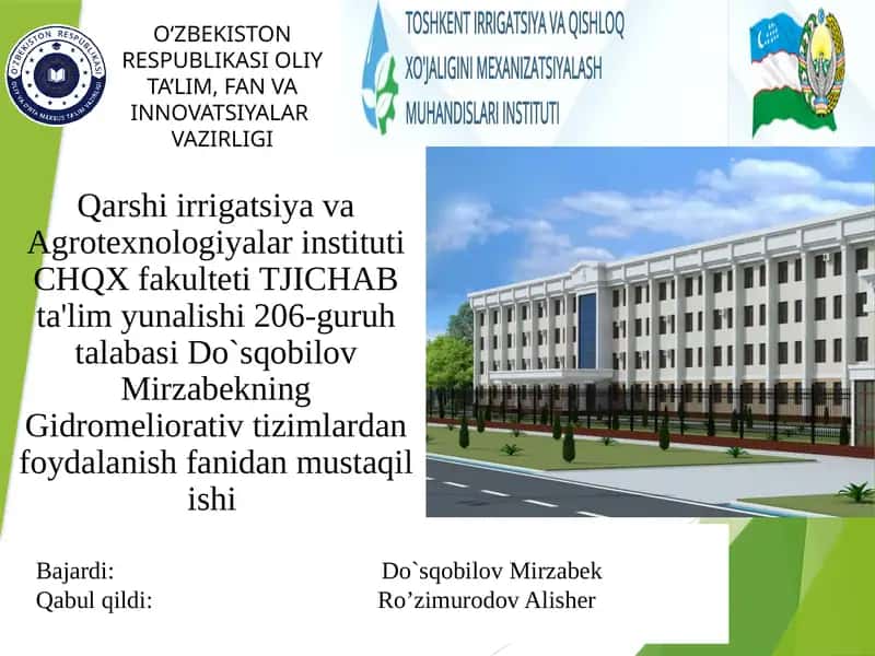 GIDROMELIORATIV TIZIMLARDAN FOYDALANISHDAGI MAVJUD QONUNLAR VA QOIDALAR 1