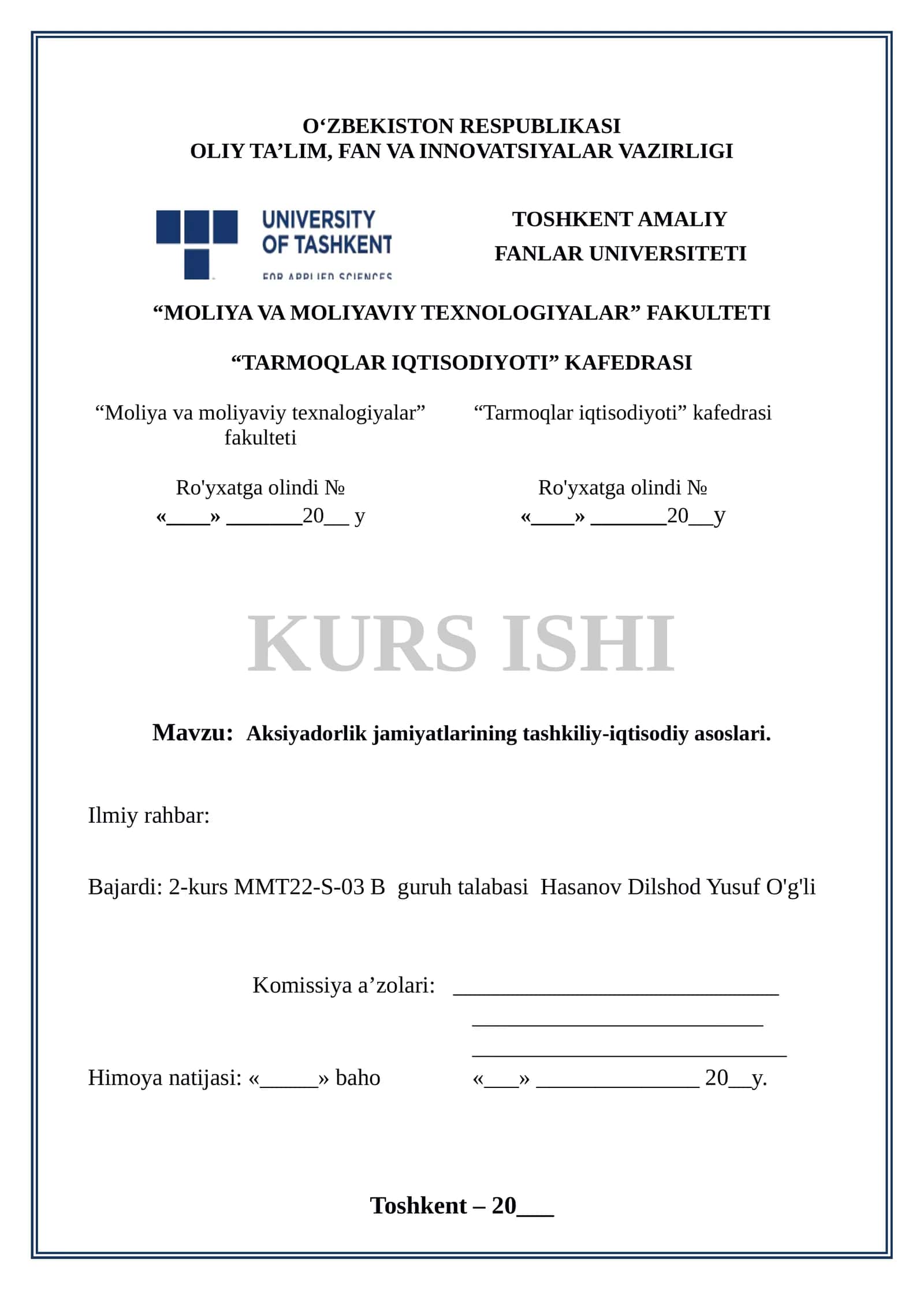 Aksiyadorlik jamiyatlarining tashkiliy-iqtisodiy asoslari 1