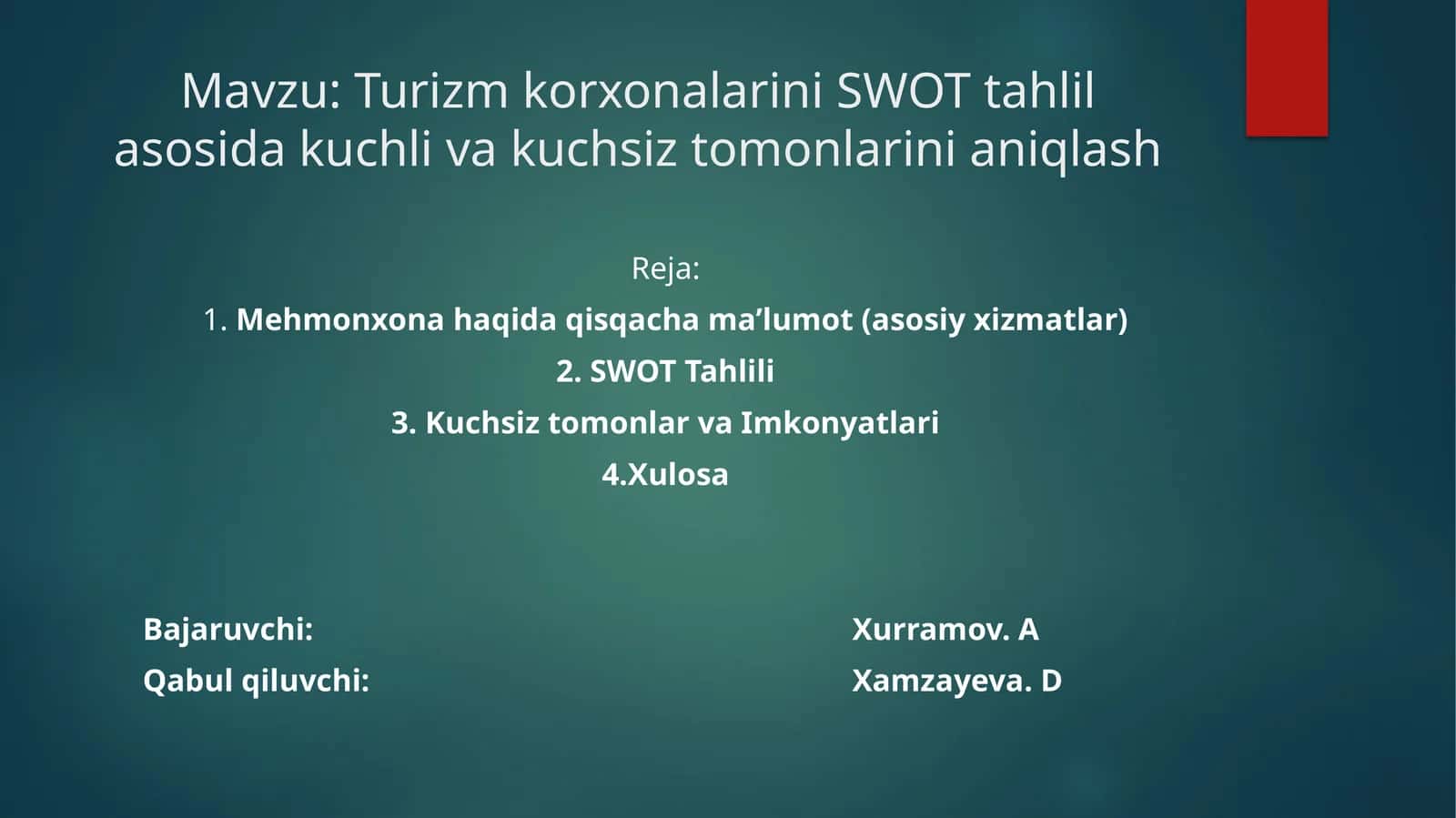 TurizmkorxonalariniSWOTtahlilasosidakuchlivakuchsiztomonlarinianiqlash 1