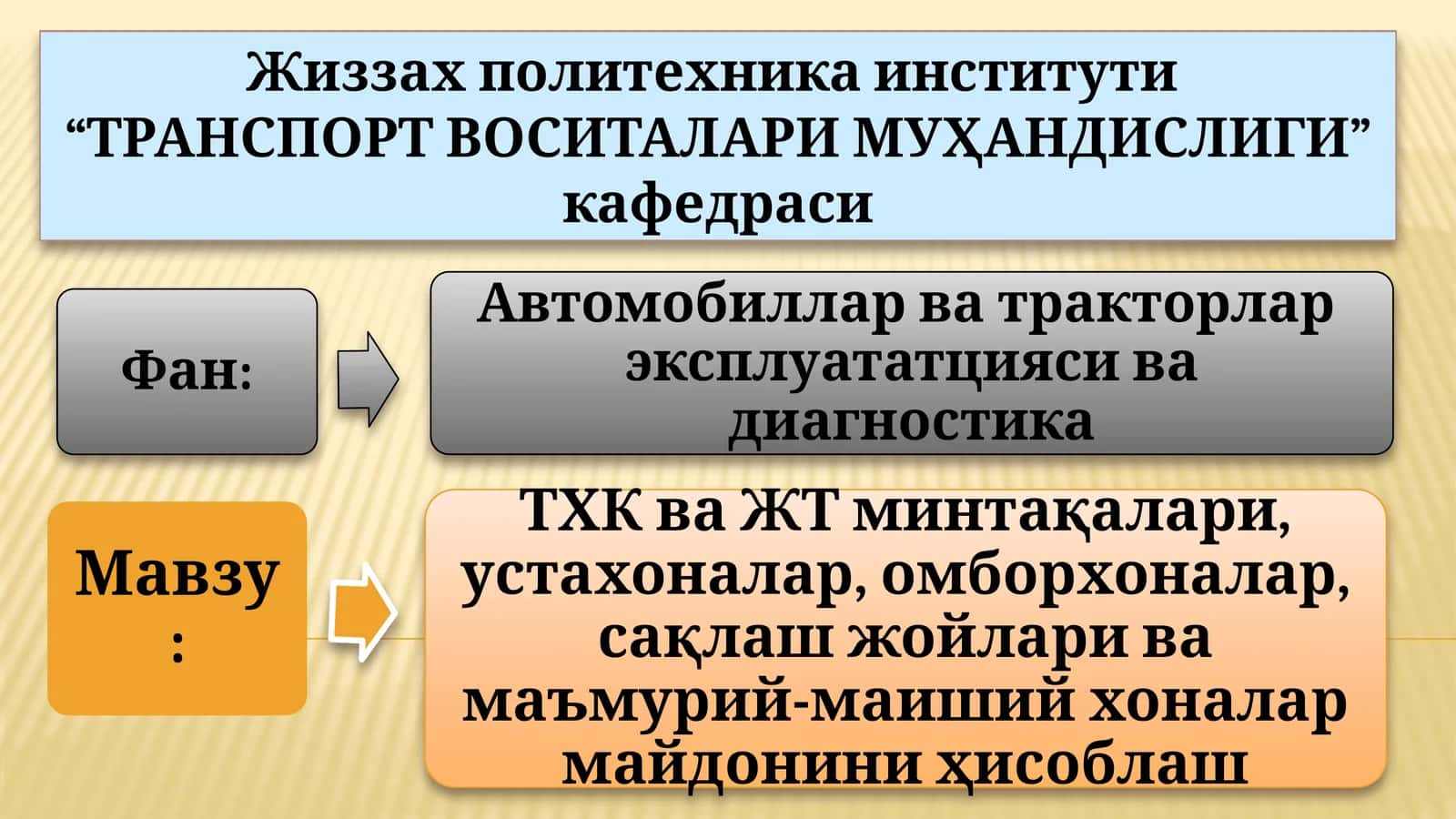 ТРАНСПОРТ ВОСИТАЛАРИ МУҲАНДИСЛИГИ 1