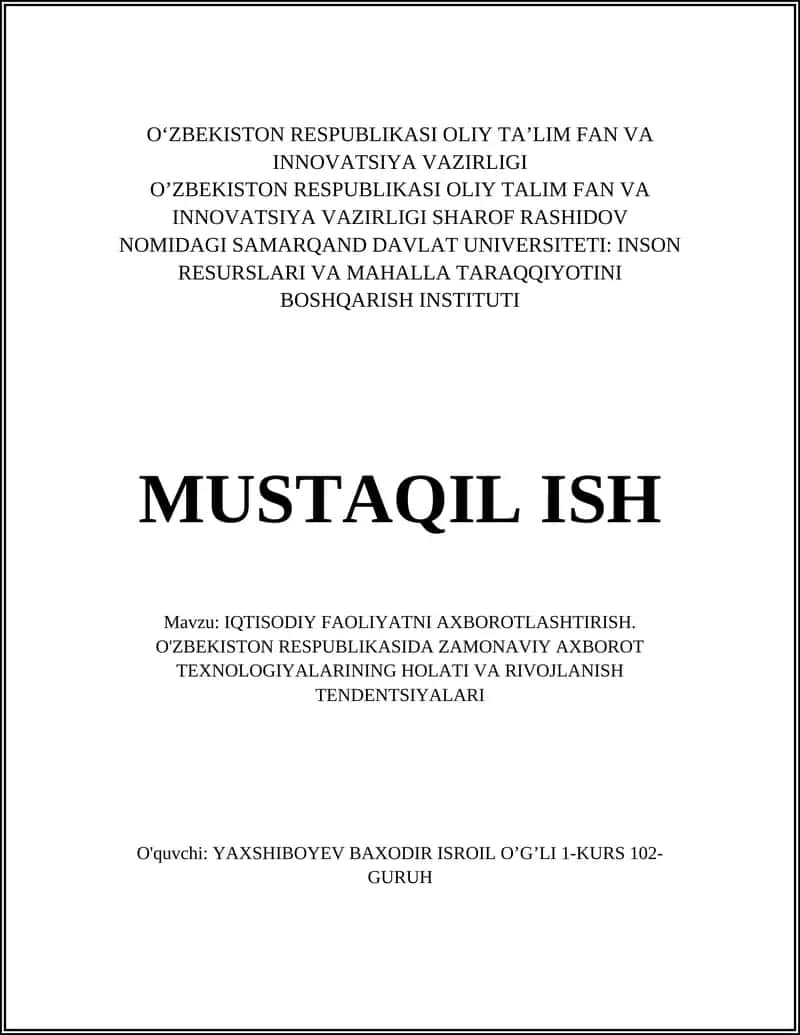 IQTISODIY FAOLIYATNI AXBOROTLASHTIRISH 1
