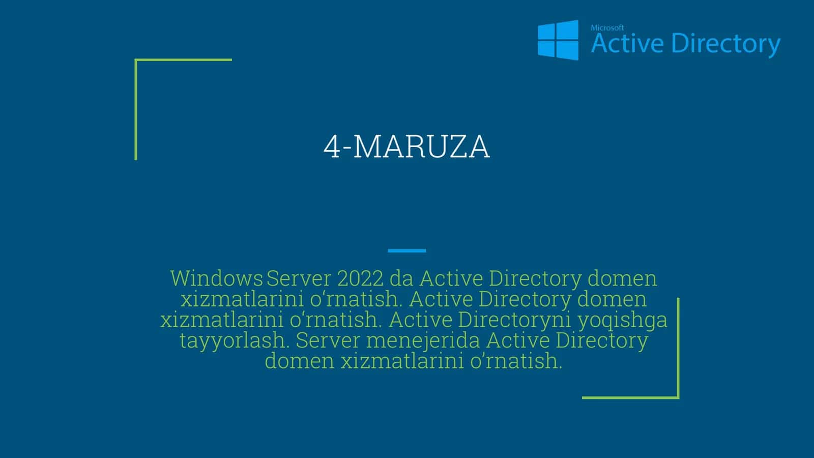 Windows Server 2022 da Active Directory domen xizmatlarini o‘rnatish. 1