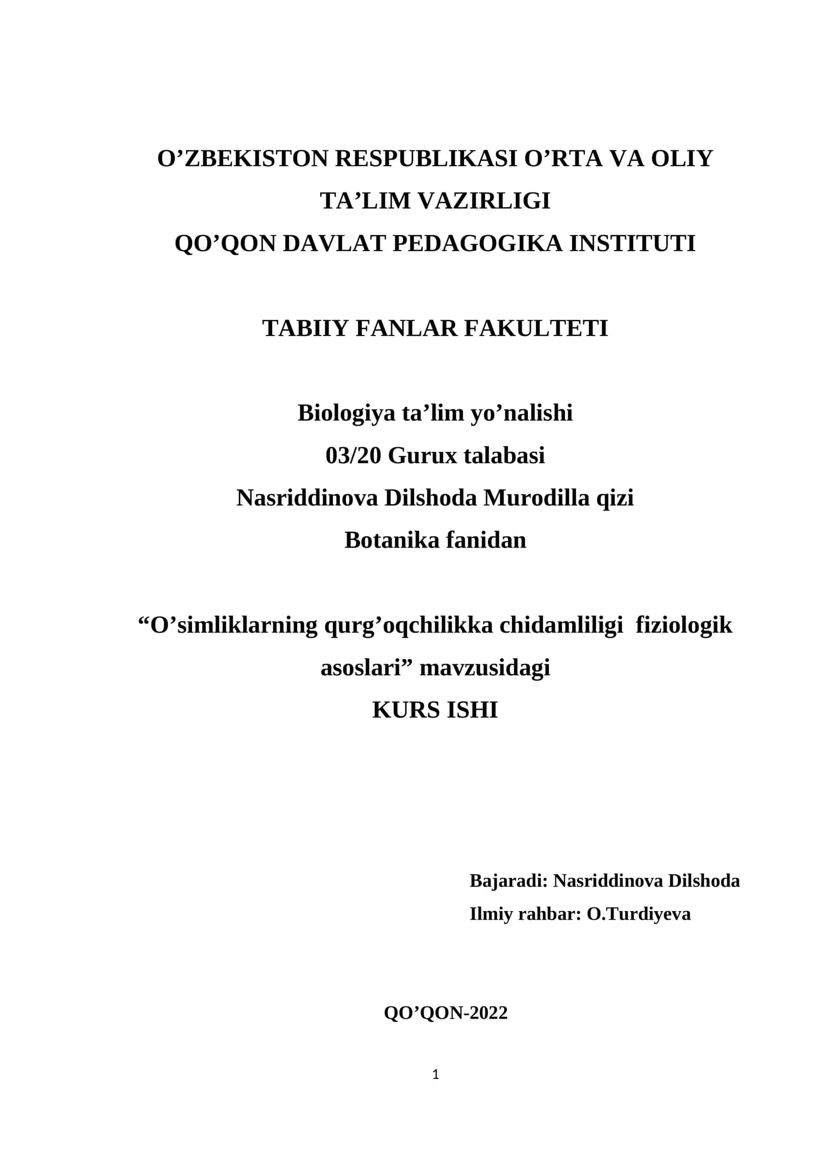 O’simliklarning qurg’oqchilikka chidamliligi fiziologik asoslari 1