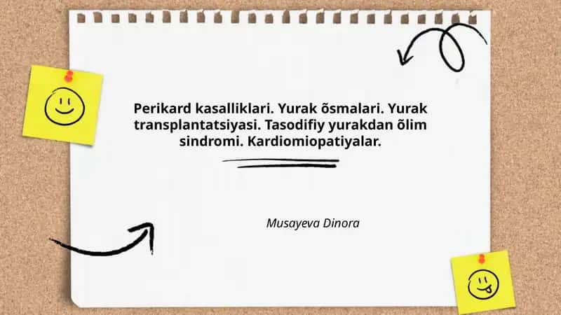 Perikard kasalliklari. Yurak õsmalari. Yurak transplantatsiyasi. Tasodifiy yurakdan õlim sindromi. Kardiomiopatiyalar 1