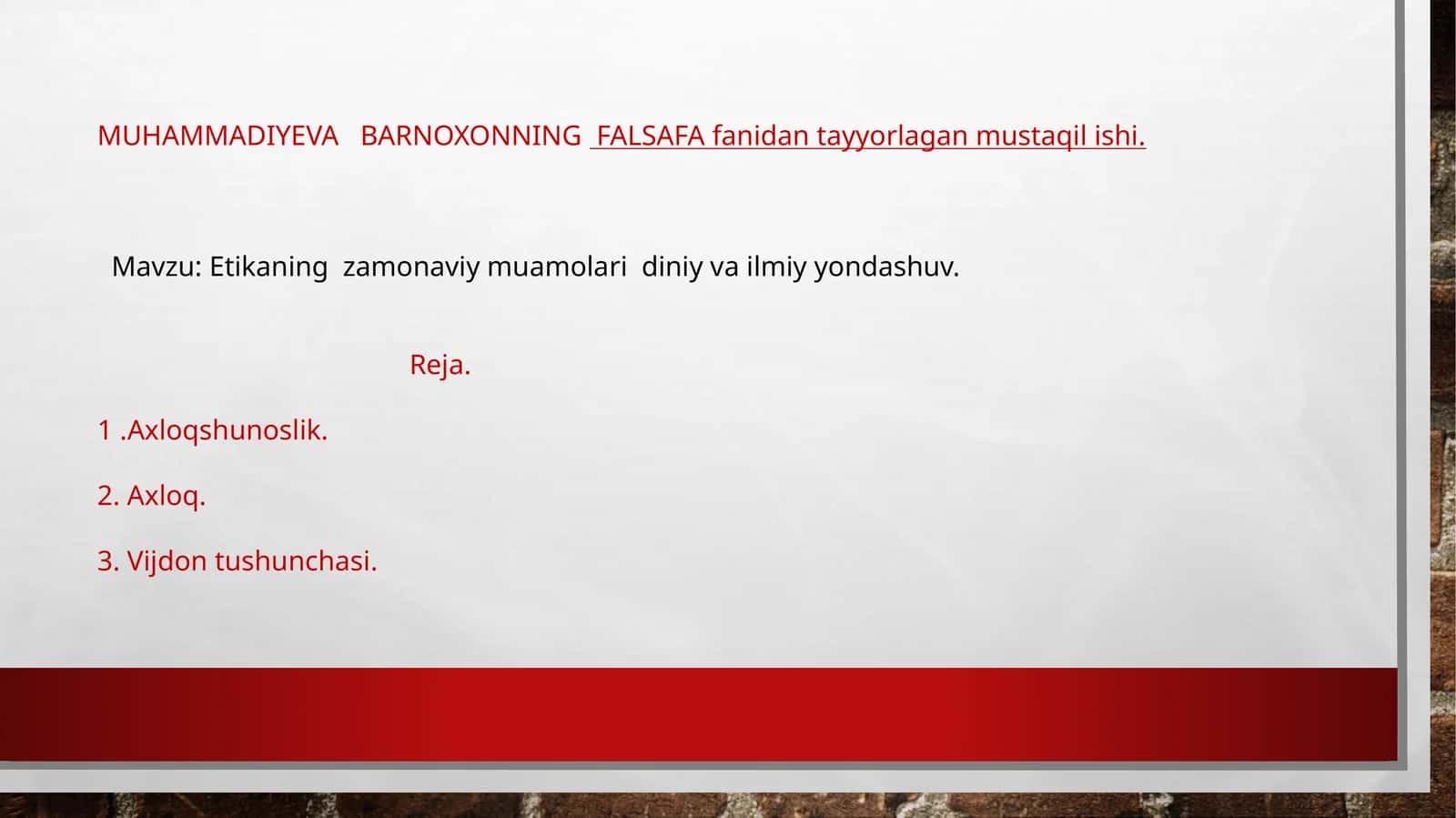 Etikaning zamonaviy muamolari diniy va ilmiy yondashuv 1