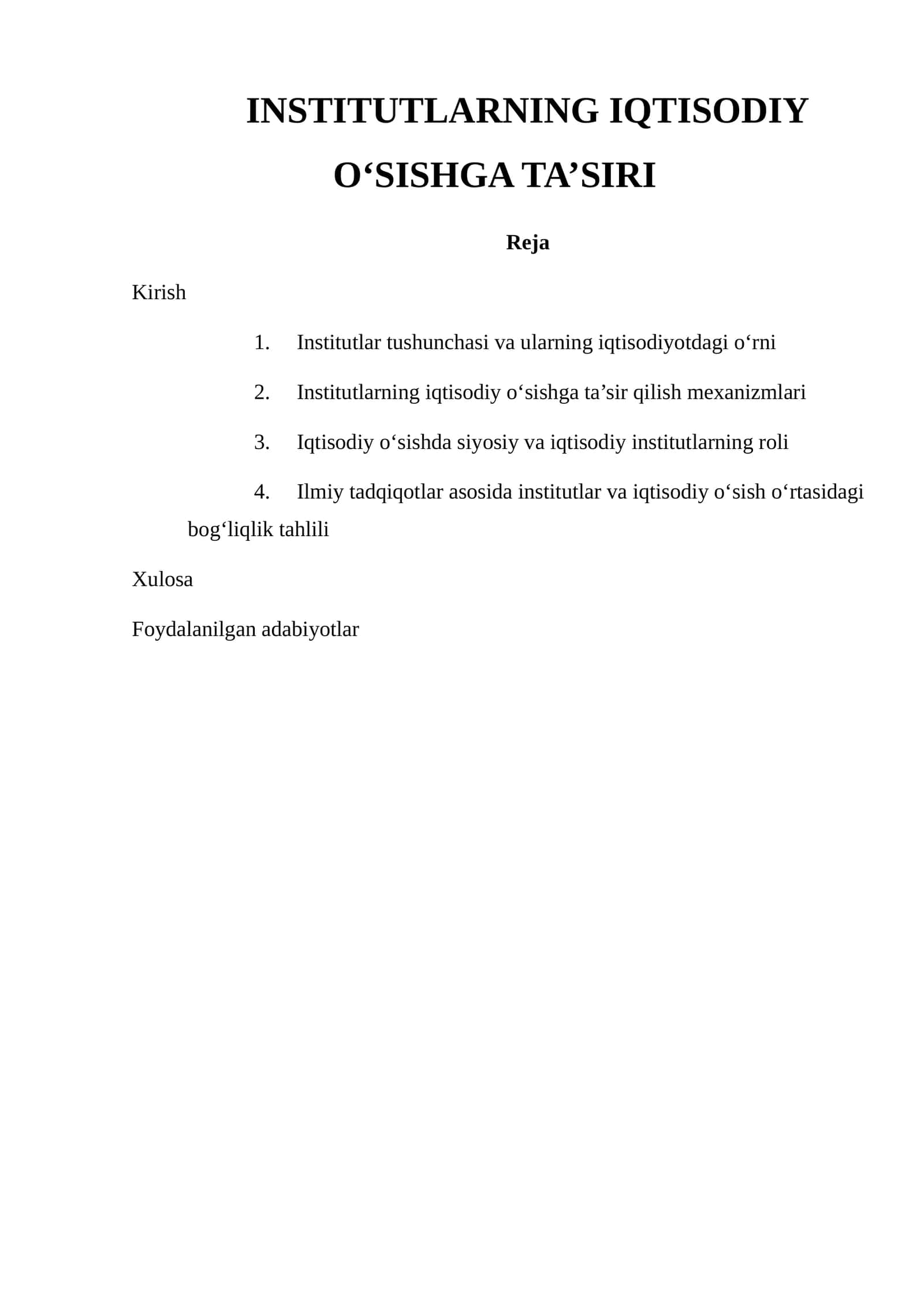INSTITUTLARNING IQTISODIY O‘SISHGA TA’SIRI 1